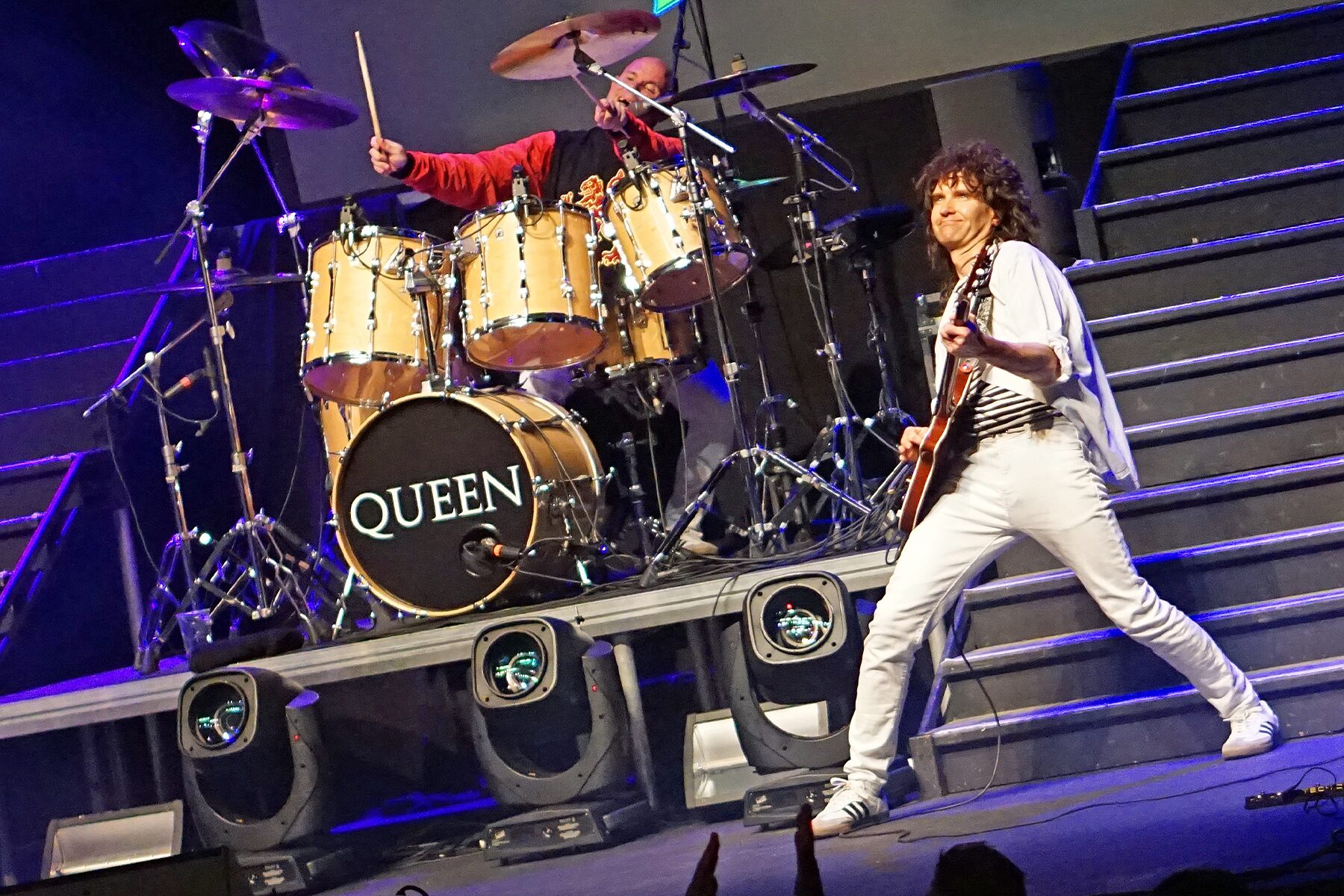 Flash Queen tribute Brian May guitarist and drummer performing live